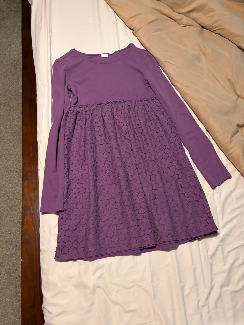 GAP Girls Purple Long-Sleeve Lace Overlay Dress